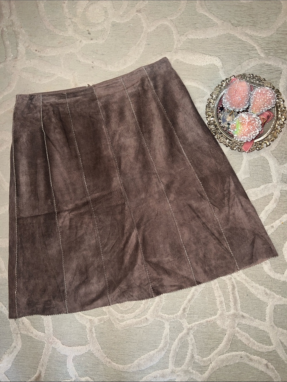 NWOT🌷SUEDESSENCE🌷Brown suede super soft leather skirt, unlined, back zip